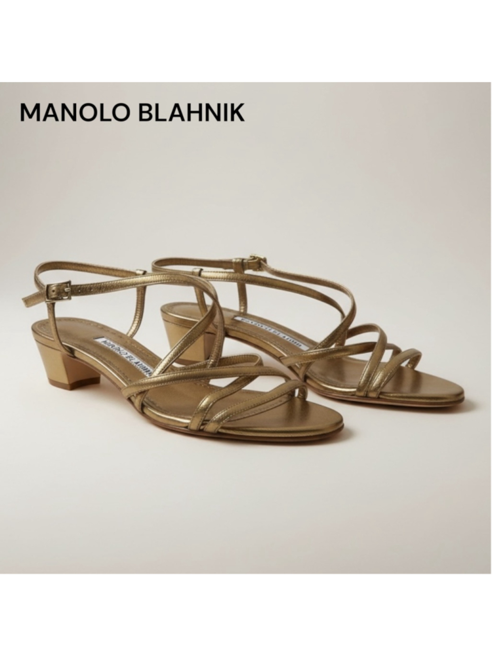 MANOLO BLAHNIK Gold Strappy Sandals Summer Shoes Size 5.5